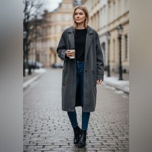 Light Charcoal Denim Unlined Coat Grunge, Edgy, Minimalist, Streetwear